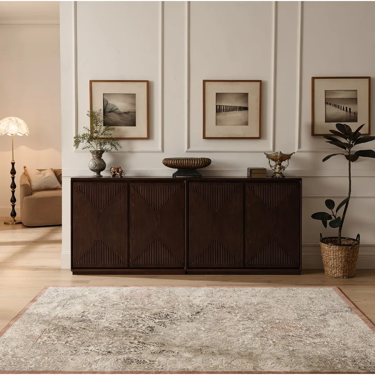 DESVIAE Sideboard Walnuss aus Massivholz/MDF – 109,22x54,94x17,78 cm – V-Rillen – Bild 2