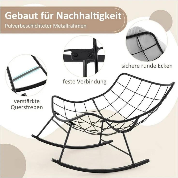 COSTWAY Schaukelsessel, Schaukelstuhl Relaxstuhl bis 205kg für Balkon, Indoor – Bild 3