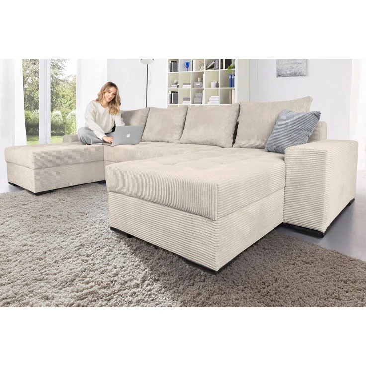 COLLECTION AB Wohnlandschaft XL-Josy U-Form, Breite 313 cm, Cord-/Mix, inkl. Bettfunktion, Bettkasten, mit 4 gleich großen Rückenkissen – Bild 5