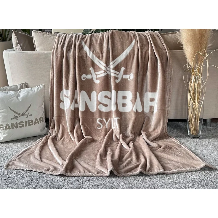 Sansibar 'Sylt' Wohndecke, Mikrofaser Fleece taupe/offwhite, 150 x 200 cm – Bild 4