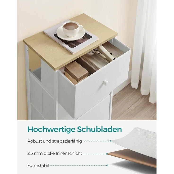 Songmics 'STL314W57' Kommode mit 4 Stoff-Schubladen, Holz / Stahl cremeweiß-eichenfarben, 91,7 x 30 x 45 cm – Bild 6