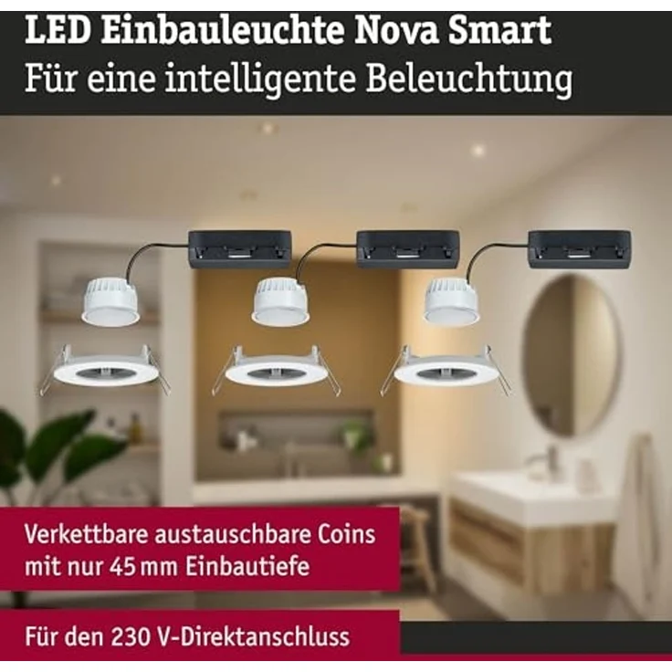 Paulmann 92442 LED Einbauleuchte Nova Coin 3er-Set Zigbee Tunable White Weiß matt IP44 – Bild 4