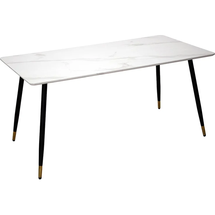 DRW Esstisch aus Holz mit Marmoreffekt und Metall, 160 x 80 x 76 cm, Marmor-Effekt, Weiß und Schwarz, 160x80x76cm – Bild 1