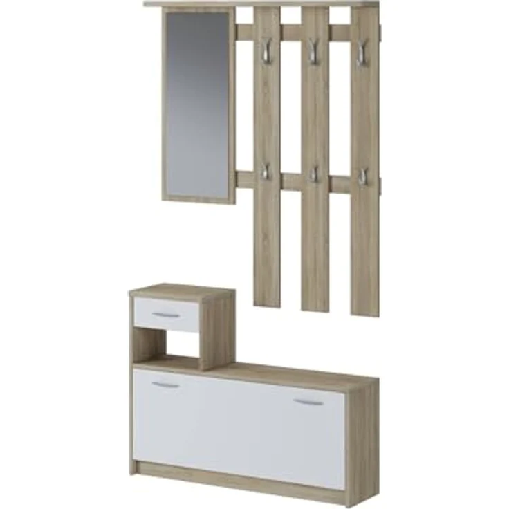 Dmora - Eingangsmöbel Clint, Moderner Eingangsbereich mit Spiegel, Schrank mit Schuhregal, Multifunktionsschrank, 100x25h180 cm, Weiß und Braun – Bild 7
