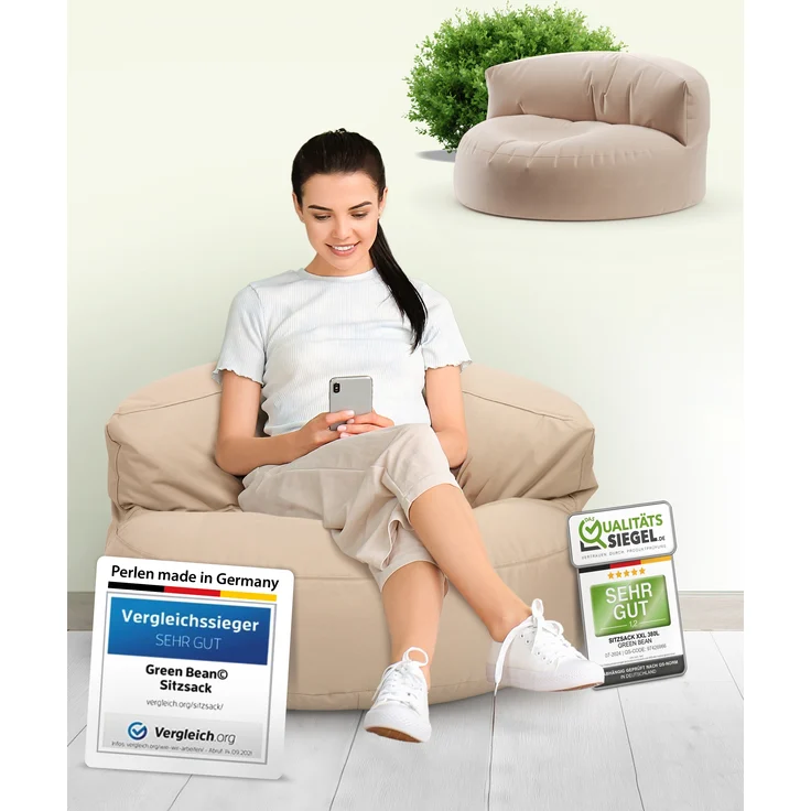 Green Bean® Sitzsack ergonomische Rückenlehne, waschbarer Bezug, mit Füllmaterial khaki, 90x50 cm – Bild 10