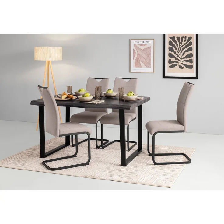 HELA Essgruppe GISELLE Esszimmer, Essgruppe, Sitzgruppe TOPSELLER!, (Set, 5-tlg, 5er Set, Tisch plus 4 Stühle), Esstisch U-Gestell Metall, Tischplatte mit Baumkante, OTTOs Choice