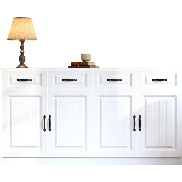 DESVIAE Sideboard mit 4 Schubladen und 4 Türen 160x80x35 cm MDF Weiß – Bild 7