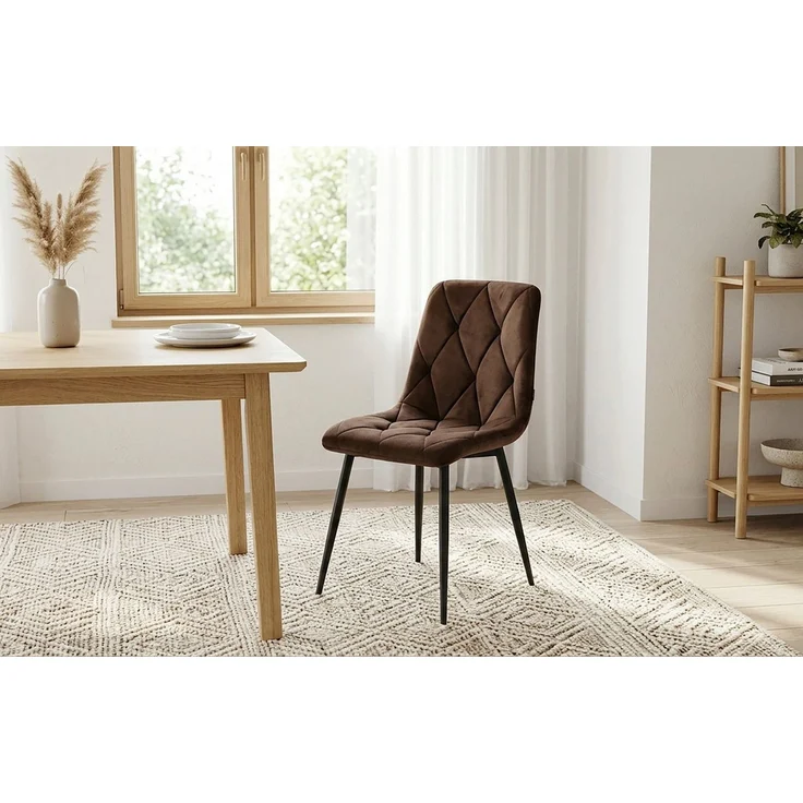 B&D home 4-Fußstuhl VICKA (4er Set, 4 St), Samtstoff Polsterstuhl mit Steppung & Metallgestell – Bild 1