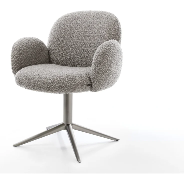 Drehstuhl Nube-Flex mit Armlehnen Bouclé Silbergrau Fußkreuz Graphit 360° drehbar Wippfunktion Taschenfederkern – Bild 1