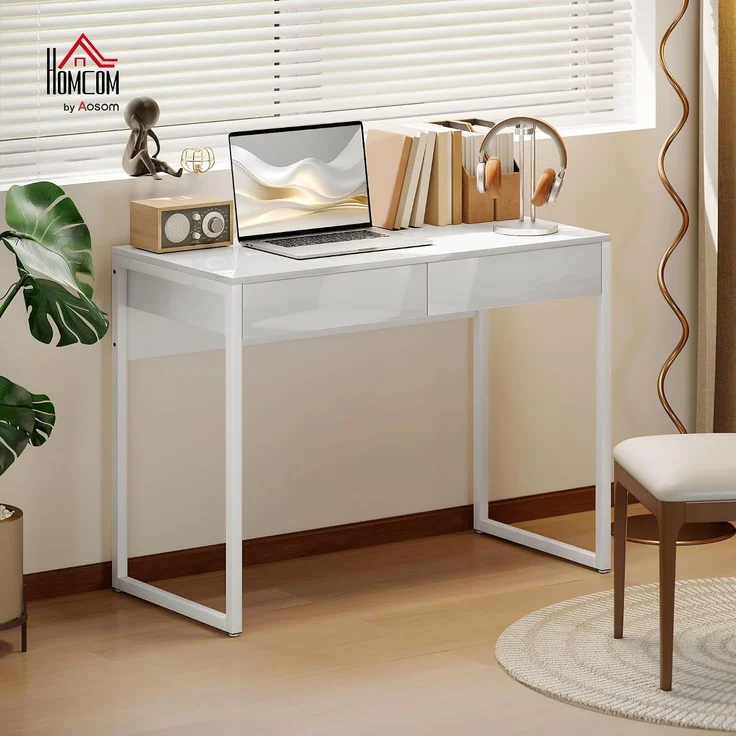 HOMCOM Schreibtisch, Stahl, MDF, Weiß, 100 x 50 x 75 cm – Bild 2