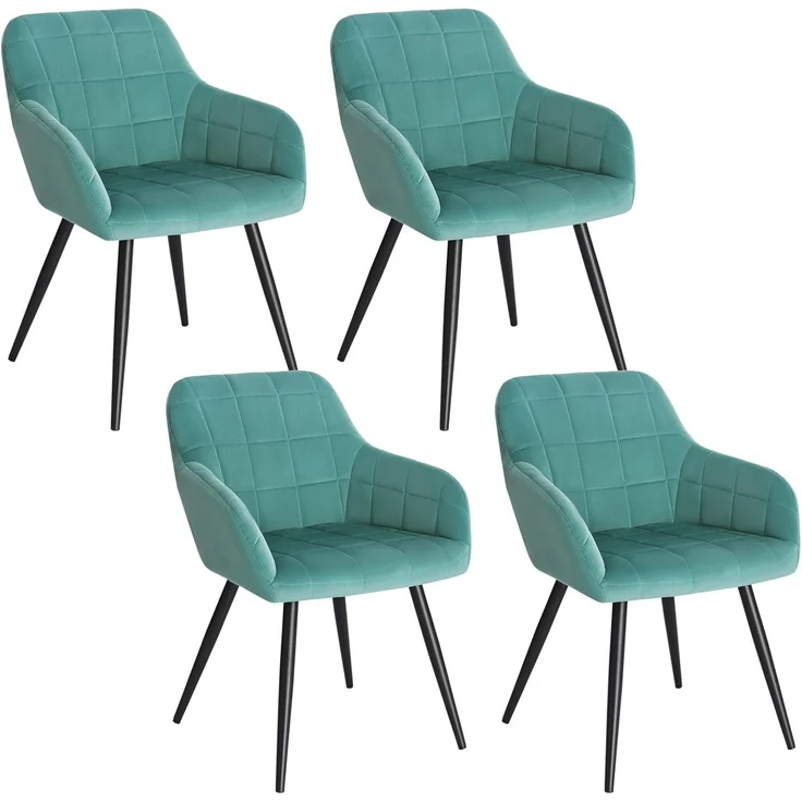 WOLTU 4 x Esszimmerstühle 4er Set Esszimmerstuhl Küchenstuhl Polsterstuhl Design Stuhl mit Armlehnen, mit Sitzfläche aus Samt, Gestell aus Metall, Türkis, BH93ts-4 – Bild 1