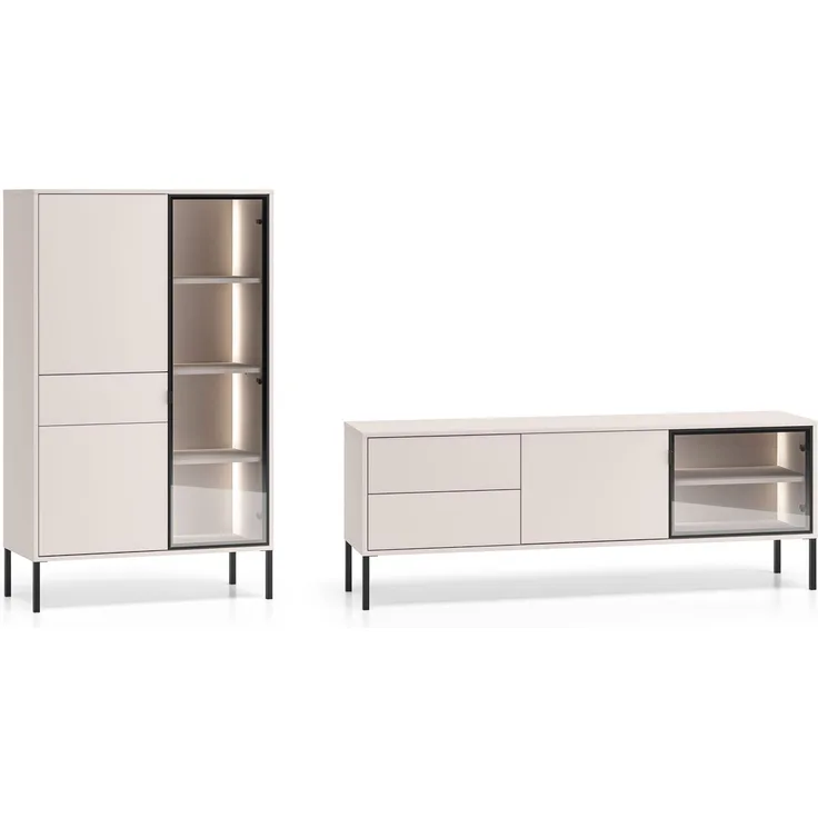 Wohnzimmer-Set Barnee Wohnwand Ausführung braun mit Beleuchtung