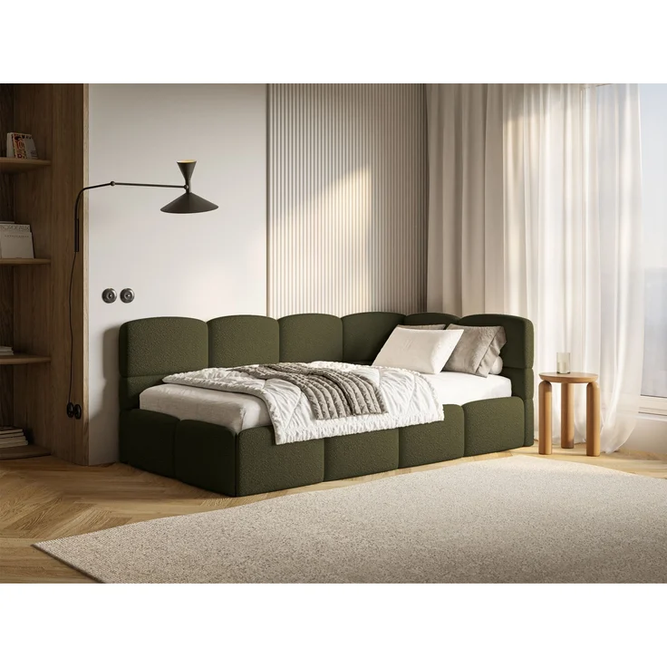 Selsey 'Cloudy' Jugendbett rechts, Matratze, Bouclé Olivgrün, 90x200 cm – Bild 3