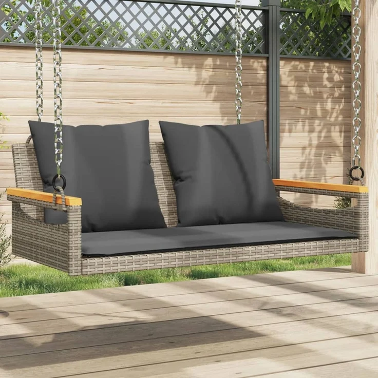 vidaXL Hängebank mit Kissen Grau 109x62x40 cm Poly Rattan 368147 – Bild 1