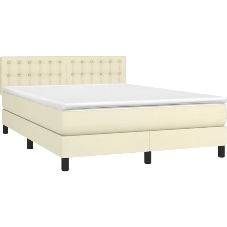 vidaXL Boxspringbett mit Matratze Creme 140x190 cm Kunstleder 3141121 – Bild 3