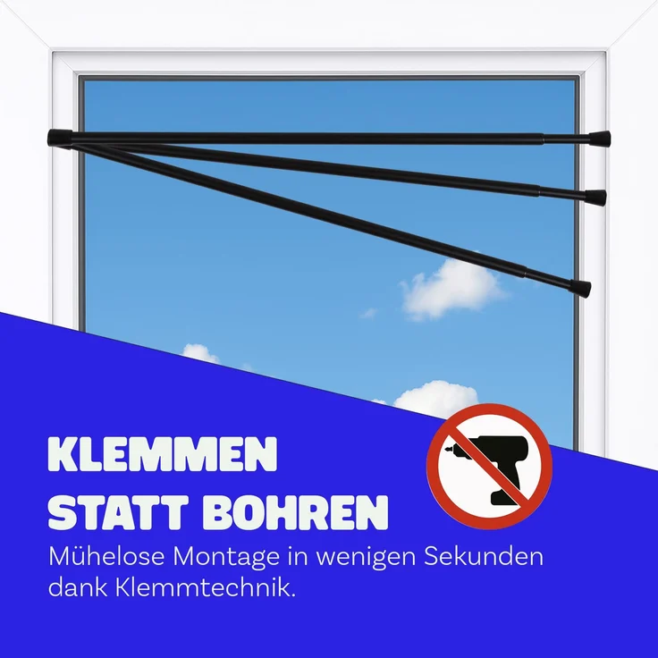 Verstellbare Vorhangstange - Spannstange zum Klemmen Schwarz Ø10/13 mm 80-125 cm – Bild 3