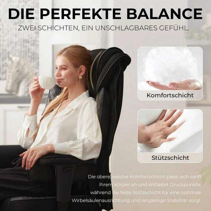 Dowinx Gaming-Stuhl mit Massage-Lendenkissen & Extra-Dicker Sitzpolsterung (Packung), Chefsessel mit Atmungsaktivem Mesh & Verstellbaren Armlehnen – Bild 2