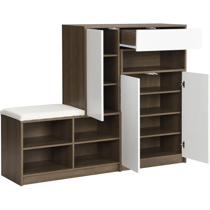 Merax Schuhaufbewahrungsbank & Schuhschrank, Schuhbank, multifunktionales Schuhregal mit gepolstertem Sitz, mit verstellbaren Regalen, weiß – Bild 9