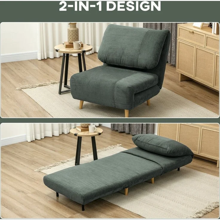 HOMCOM Sessel Verstellbar Klappmatratze Gästebett (Schlafsessel, 1-St, Schlafsofa), für Wohnzimmer, Schlafzimmer, Grün – Bild 4