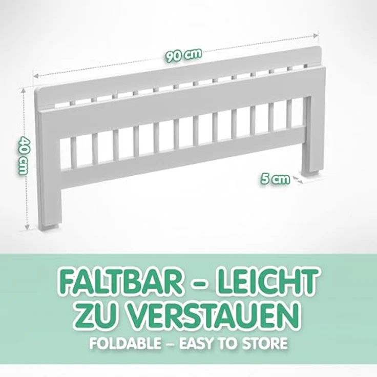 CADANI Kinder Bettgitter Baby Bettschutzgitter klappbarer Rausfallschutz aus Massivholz für Elternbett und Kinderbett weiß 90x40 cm – Bild 3