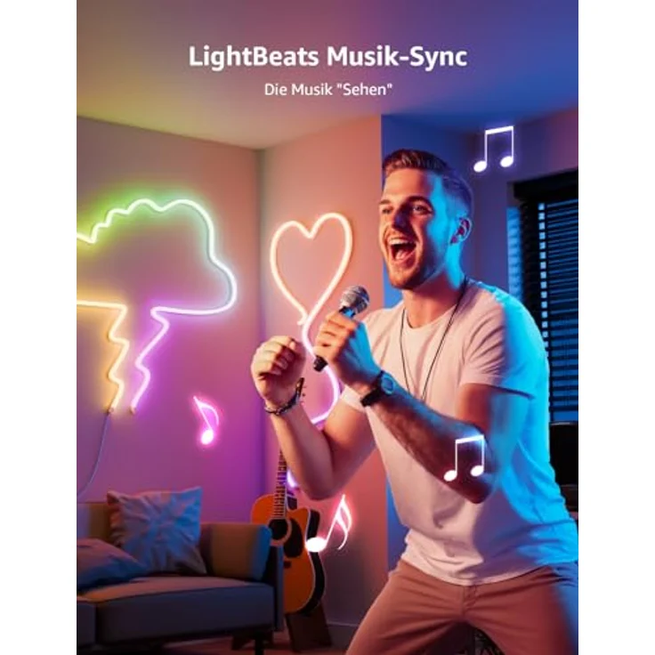 Lepro Neon LED Strip 3m, Neon LED Streifen mit App Steuerung, Musik Sync & Sprachsteuerung, funktioniert mit Alexa & Google Assistant, Flexibles RGB Lichtband für Wohnzimmer, Gaming, Party&Wanddeko – Bild 6