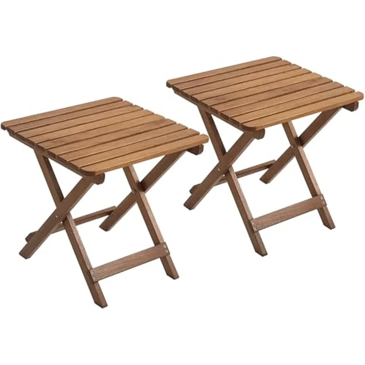 Outsunny Gartentisch Beistelltisch Outdoor, 2er-Set klappbrer Holztisch aus Holz (Campingtisch, 2-St, Klapptisch), für Garten, Balkon, Teak, 45 x 45 x 45 cm – Bild 1