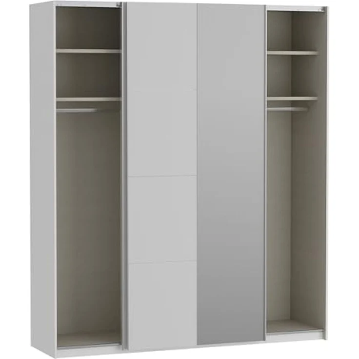 Forte FITTIO Kleiderschrank 200, moderner Schwebetürenschrank, 2-türig, Kleiderstange, Einlegeböden, Spiegel, Schlafzimmer, Holzwerkstoff, Weiß, 200,1 cm breit x 235 cm hoch x 61,2 cm tief – Bild 5