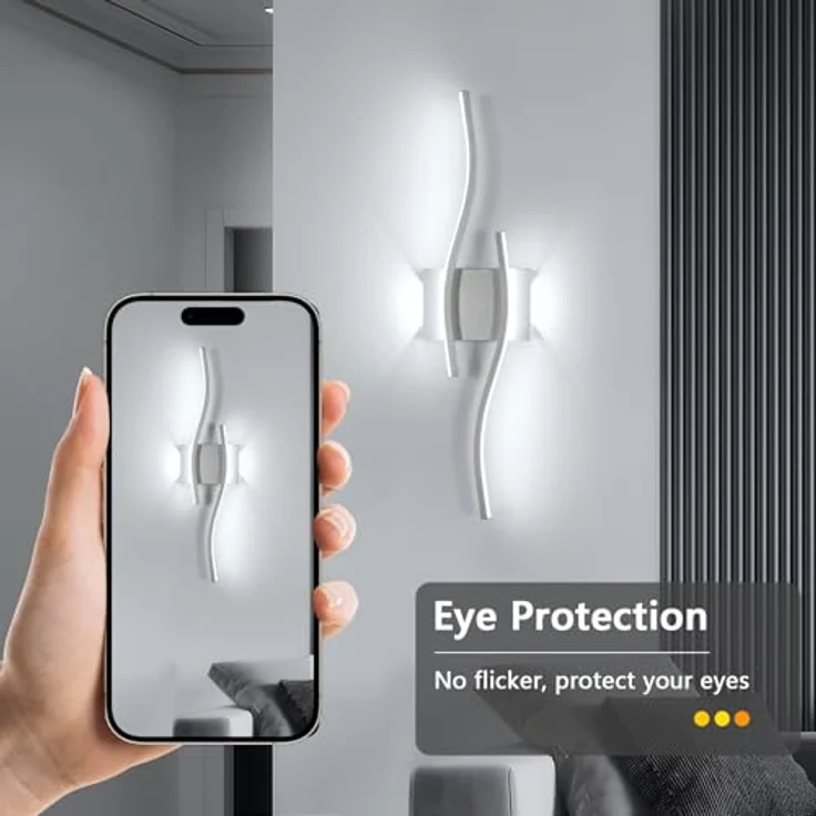 Goeco LED Wandleuchte Innen, 20W 59CM LED Wandlampe Silbern 2 Fimmig 6500K kaltweißes Licht, Modern Lange Lampen Wandleuchtung aus Acryl für Flur Treppenhaus Wohnzimmer Schlafzimmer Flur – Bild 4