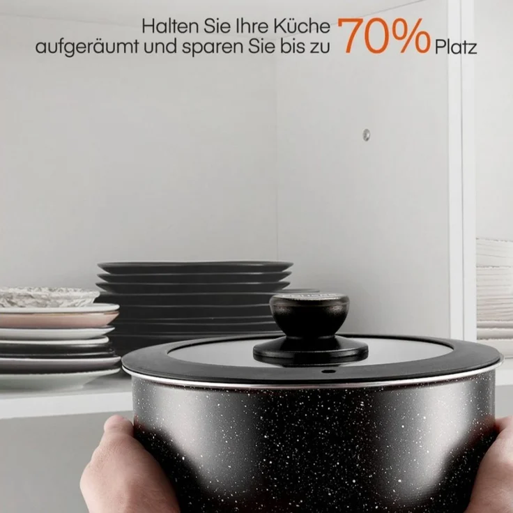FOHERE Topf-Set Topf- und Topfset, 8-teilig, mit 2 abnehmbaren Griffen, 2 Deckeln, (Set, 8-tlg) – Bild 3
