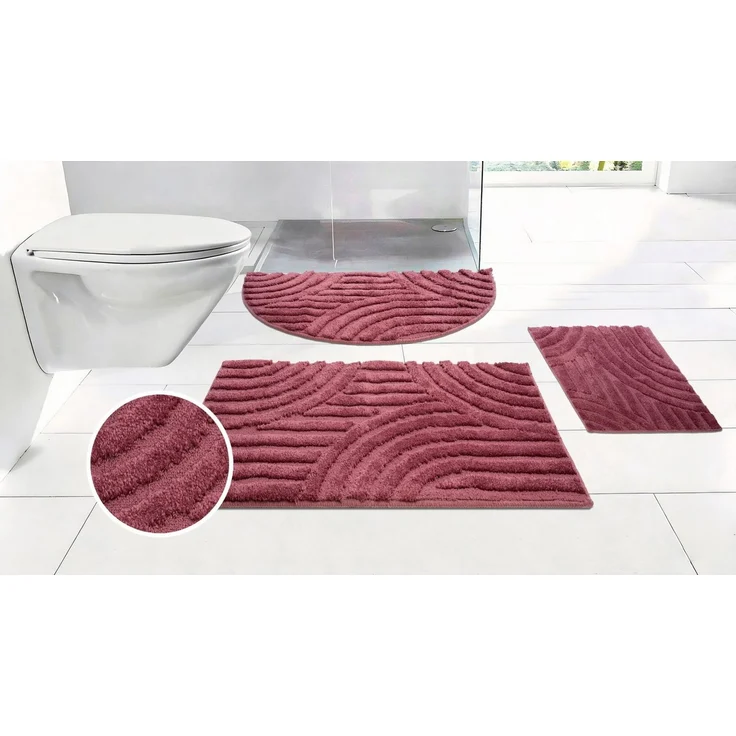 OTTO home Badematte Regona Scandi, Badvorleger, Badezimmer Teppich, Duschvorleger, Höhe 10 mm, rutschhemmend beschichtet, strapazierfähig, Polyester, rechteckig, Badteppich, Uni Farben, Hoch-Tief-Effekt, modernes Muster, Zen – Bild 1