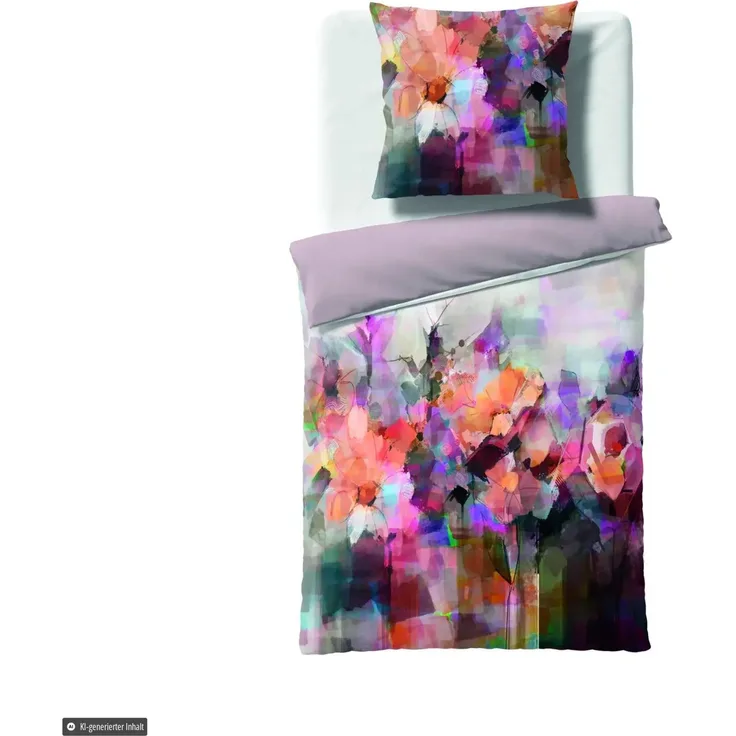 Fleuresse Mako-Satin Bettwäsche 155x220 Blüten Aquarell bunt Wende 115126-09