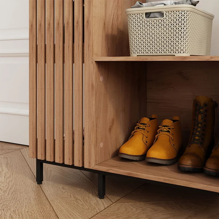 Garderobe Zinto dąb kraft złoty 80 x 187 cm mit 5 Ablagefächern Vicco – Bild 4