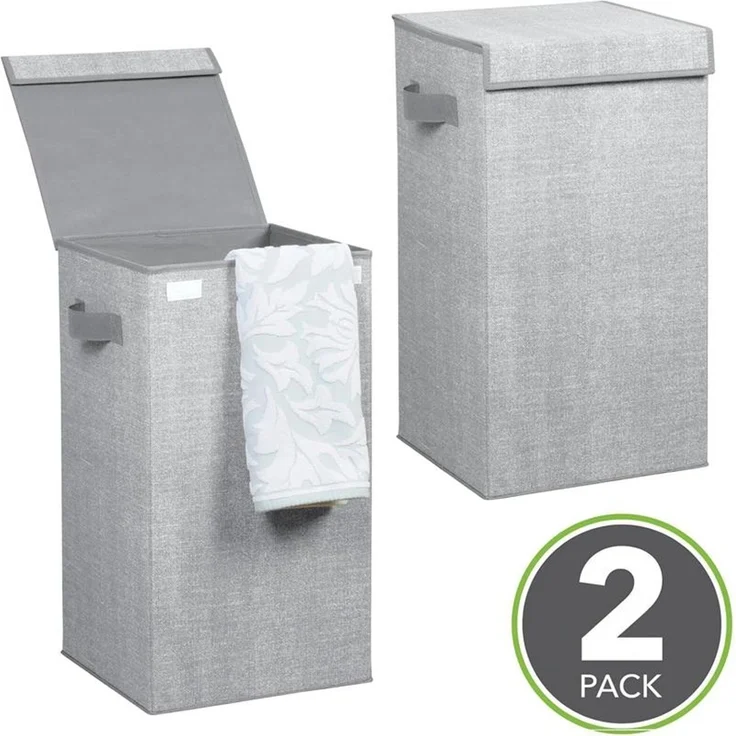 mDesign Wäschekorb Wäschetruhe Wäschebox Deckel Griffe faltbar 2er Set Grau – Bild 4