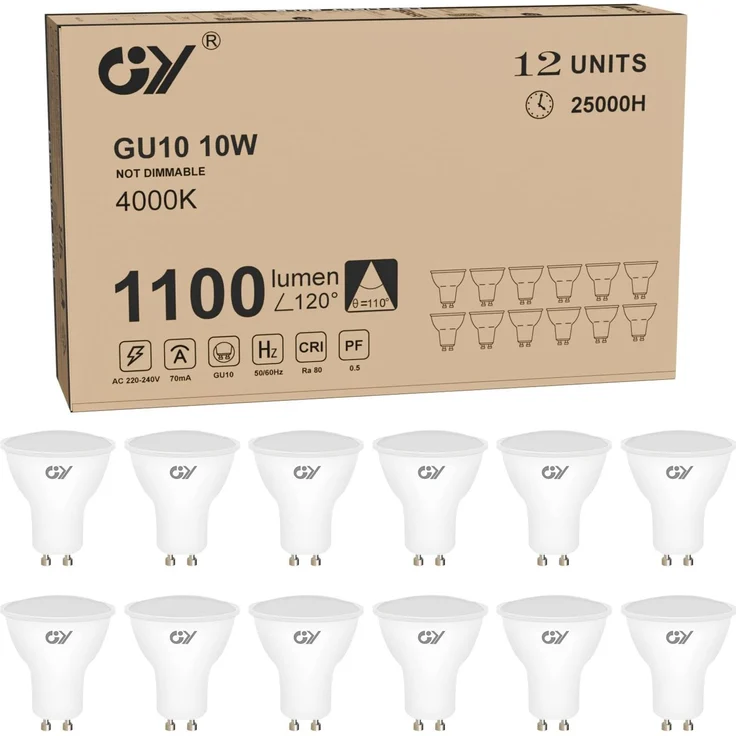 GY GU10 LED Neutralweiss Lampe,10W 4000K 1100lm Neutralweiß Glühbirnen,Äquivalent 100W, Abstrahlwinkel 120° Reflektor Lampen Nicht Dimmbar LED Birnen, 12 stück