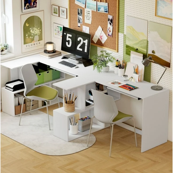 Eckschreibtisch mit Tastaturauszug und 4 Ablagefächern, 120x100x76 cm, Weiß – Bild 2