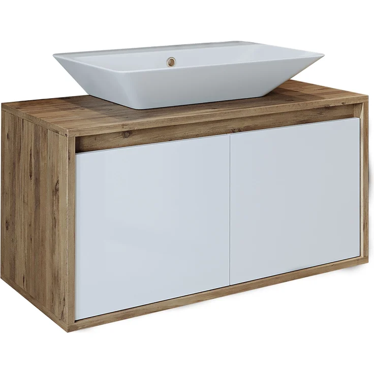 Roomart ATLANTIC-85 Badmöbel Set– 2-teiliges Badezimmermöbel Set - Waschbecken mit Unterschrank - H 45 x B 45 x T 85 cm • Weiß-Eiche – Bild 7
