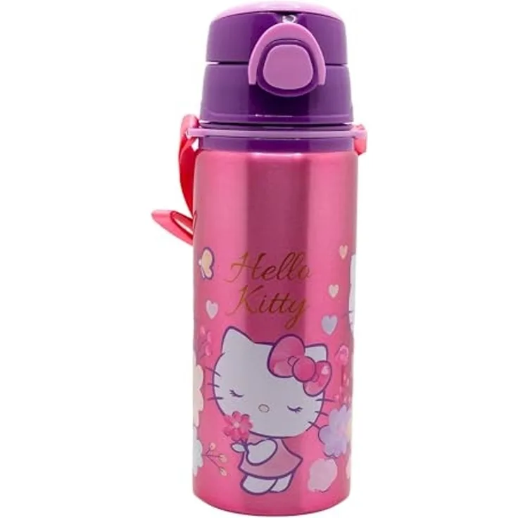 Hello Kitty Trinkflasche Kinder Wasserflasche 730 ml mit Druckknopfdeckel und Trageriemen