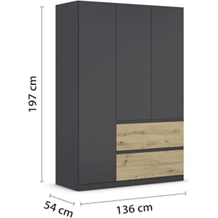 rauch Drehtürenschrank Kleiderschrank Schrank Garderobe COSTA in den Breiten 91/136/181 cm (in 3 Ausstattungen BASIC/CLASSIC/PREMIUM) viel Platz, grifflose Front und Push-to-Open Funktion MADE IN GERMANY – Bild 3