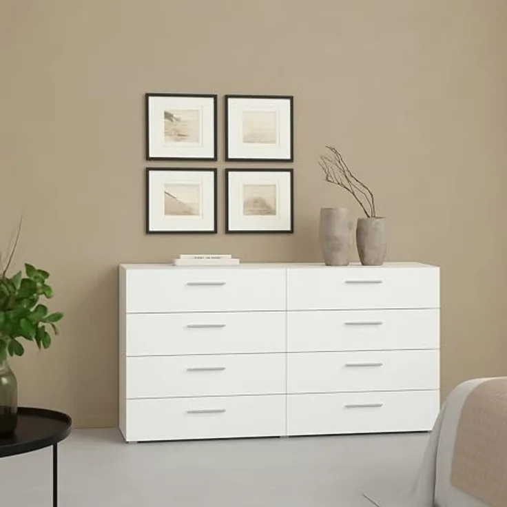 Dmora - Kommode Solene, Wohnzimmerbuffet, Wohnzimmer-Sideboard, Moderne Küchen-Speisekammer, 140x40 h82 cm, Weiß