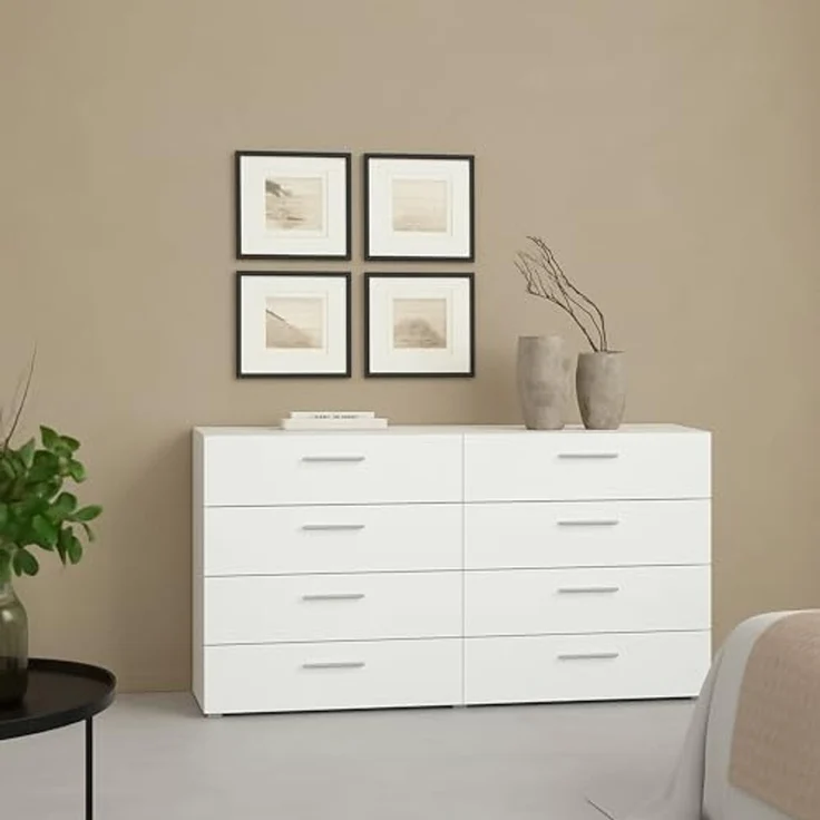 Dmora - Kommode Solene, Wohnzimmerbuffet, Wohnzimmer-Sideboard, Moderne Küchen-Speisekammer, 140x40 h82 cm, Weiß – Bild 1