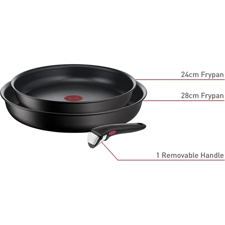 Tefal Pfannen-Set Ingenio Unlimited, Aluminium (Set, 3-tlg, Tefal Ingenio Unlimited Pfannenset, 2 teilig, Ø 24, 28 cm, 1 Griff), stapelbar, Antihaftversiegelung, Induktion, Made in France, kompakt – Bild 3