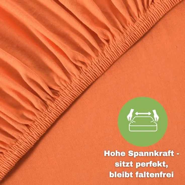 leevitex® Spannbettlaken 140x200cm - 160x200cm, 100% Jersey Baumwolle, Matratzenhöhe bis 25 cm, Öko-Tex, Terrakotta/Dunkelorange – Bild 2