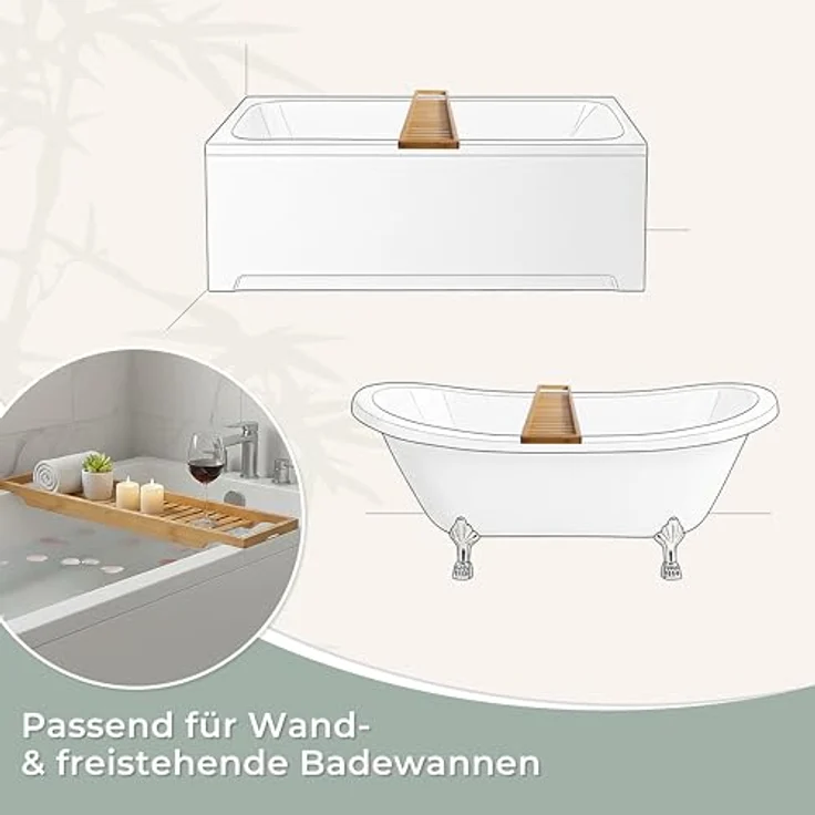 Gräfenstayn Badewannenablage Badewannenregal Bambus verschiedene Größen Ablage, Badewannenbrett Badewannentablett aus Bambus – Bild 7