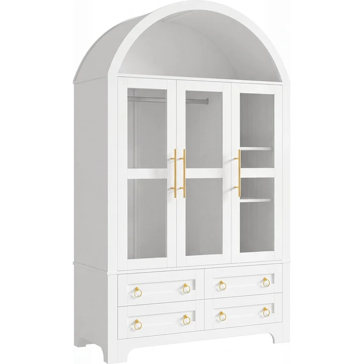 Kleiderschrank 110x50x186 cm in Weiß mit 3 Glastüren, 4 Schubladen und App-LED – Bild 7