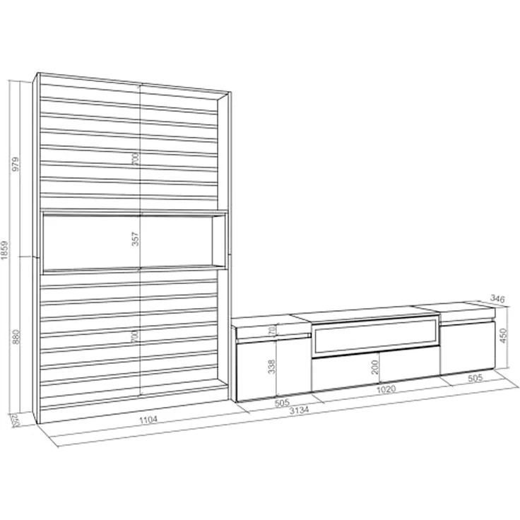 Skraut Home TV-Möbel | Esstisch-Set | 210 x 186 x 35 cm | für Fernseher bis 80 Zoll | elektrischer Kamin | moderner Stil | Schwarz und Weiß – Bild 3