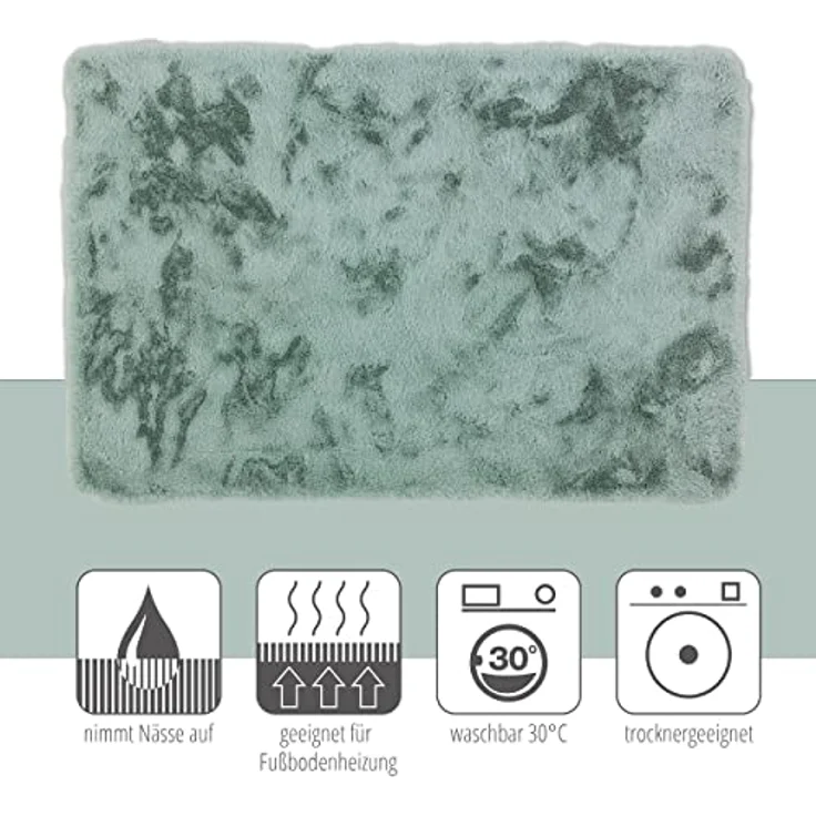 Schöner Wohnen Kollektion Badteppich 'Bali' mint, 60 x 90 cm, rutschhemmend, waschbar bei 30°C, pflegeleicht, für Fußbodenheizung geeignet – Bild 5