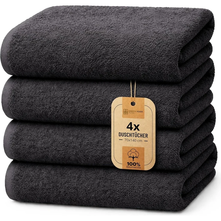 NatureMark 4er Pack Duschtücher, Größe 70x140 cm, Schwarz, 100% Baumwolle – Bild 1