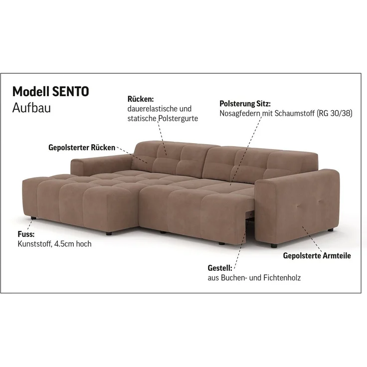 COTTA Ecksofa Sento L-Form, B: 280 cm, Chenille-Struktur, XXL Recamiere B: 133 cm, mit elektrische Sitztiefenverstellung, kubisch, bequemer Sitz – Bild 4