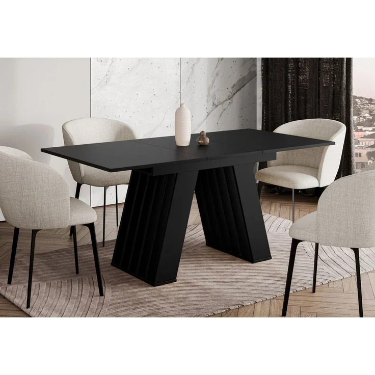 Home Collective Esstisch ausziehbar Tisch Küchentisch Esszimmertisch Ausziehtisch (Esszimmer Küche Wohnzimmer Esstisch erweiterbar), modernes Design mit A-Linien-Gestell, 120-160 x 80 cm Schwarz – Bild 1
