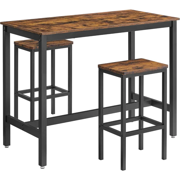 Vasagle 'LBT15X', Bartisch-Set Stehtisch mit 2 Barhockern, vintagebraun-schwarz, 120 x 60 x 90 cm – Bild 1